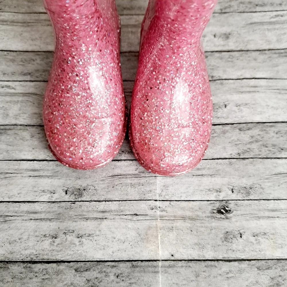 Western Chief  Girl's Kid's Glitter Lighted Pink Glitter Rain Boots Size 5